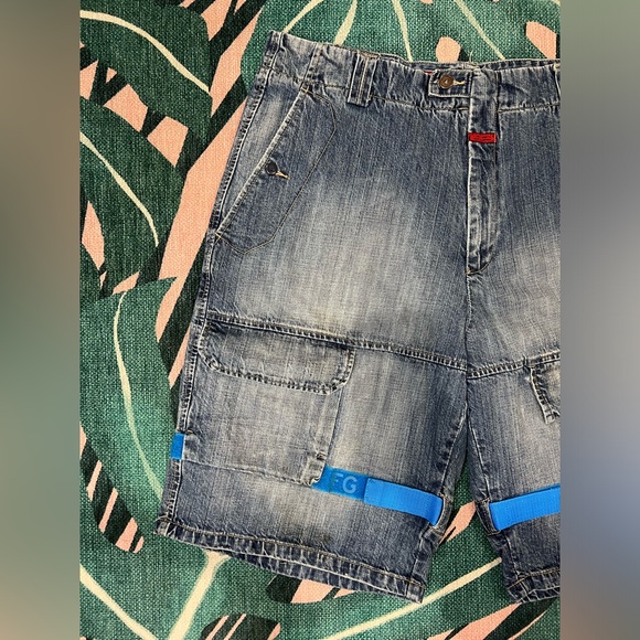 Vintage Le Jean De Marithe Francois Girbaud Jean Shorts Cargo Velcro Denim - Picture 3 of 14